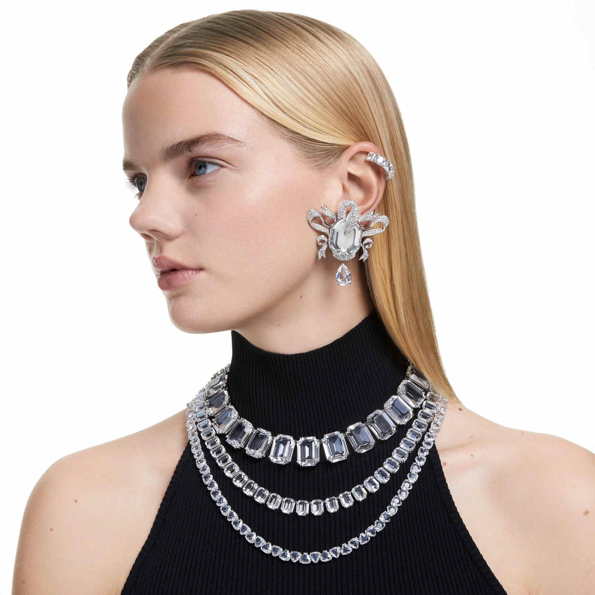 Swarovski Collar Millenia, Cristales de gran tamaño, Talla octogonal, Blanco, Baño de rodio