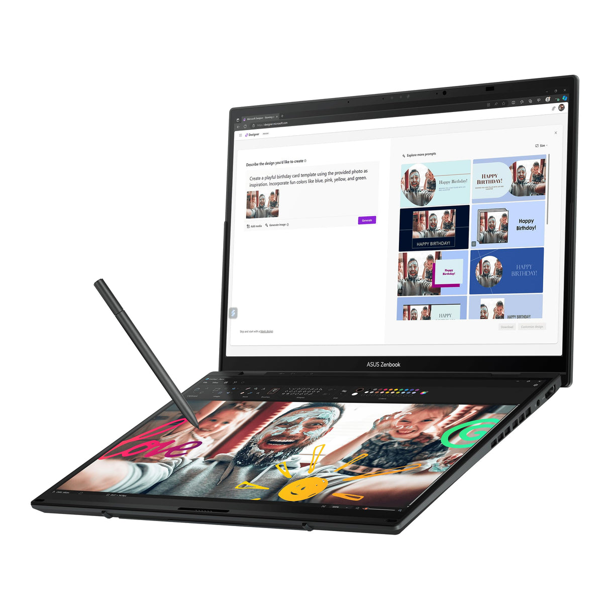 ASUS Zenbook Duo OLED UX8406CA-QL078W - Ordenador Portátil 14" WUXGA 120Hz (Intel Core Ultra 9 285H, 32GB RAM, 1TB SSD, ARC 140T, Windows 11 Home) Pantalla táctil, Gris - Teclado QWERTY español