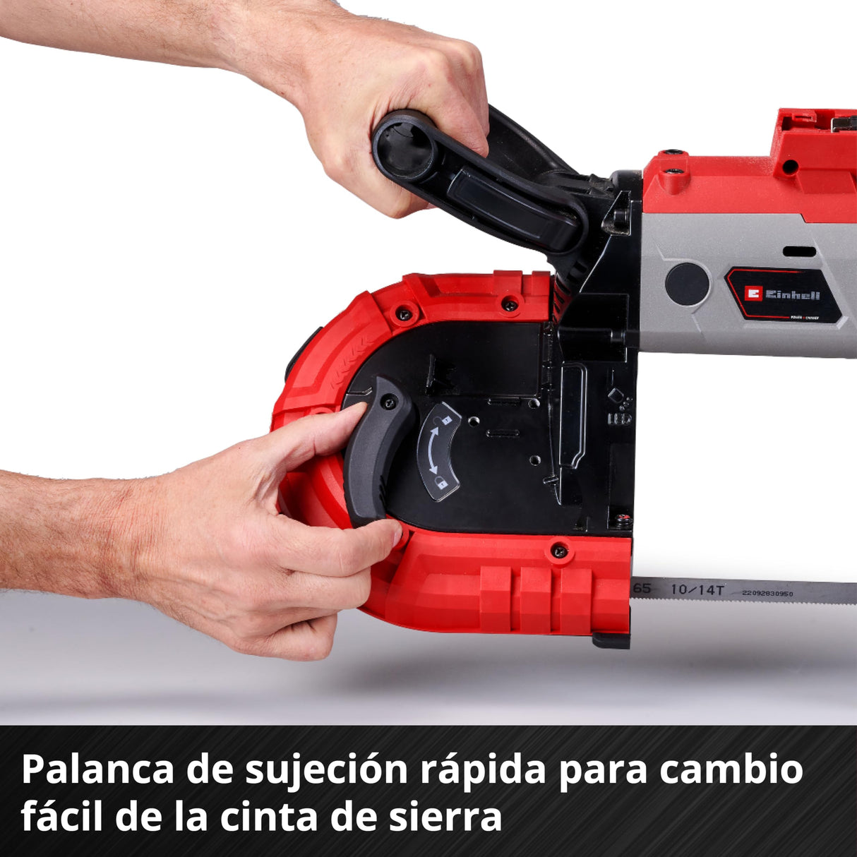 Einhell Sierra de banda con batería TE-MB 18/127 Li-Solo Power X-Change (18 V, 115 mm altura de corte, 127 mm anchura de corte, luz LED, incl. 2 bandas de sierra de metal, sin batería)