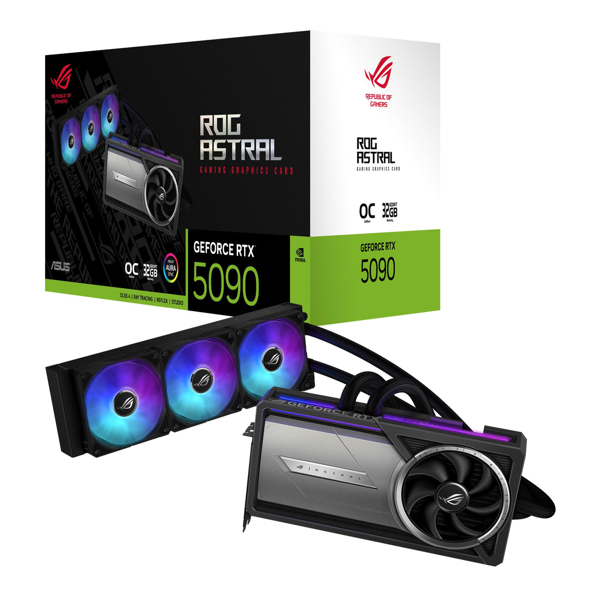 ASUS ROG Astral LC GeForce RTX 5090 OC Edition Tarjeta gráfica Gaming (PCIe 5.0, 32 GB GDDR7, HDMI/DP 2.1, Placa de refrigeración, radiador de 360mm, Ventiladores magnéticos conectables en Cadena)