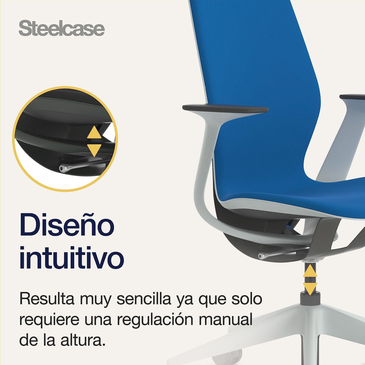 Steelcase SILQ Silla ergonómica de altura regulable, carcasa gris claro o plástico de carbono metalizado y tapicería azul real