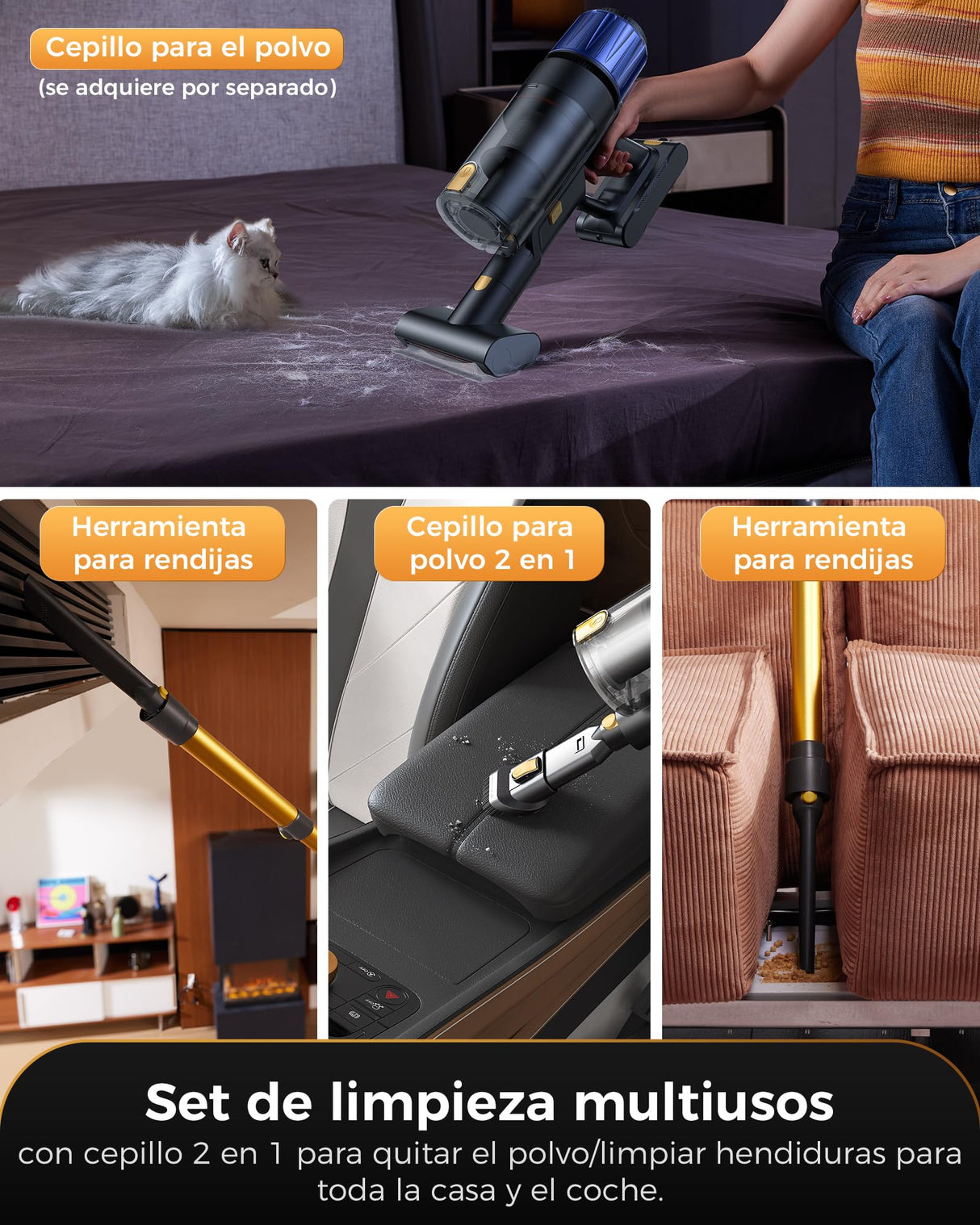 Proscenic P15 Aspiradora sin Cable 580W/50kPa/70Mins, Aspiradora Escoba Vertical Potente con Pantalla Táctile LED, Antienredo y Modo Automático para Suelos/Alfombras/Pelo de Animales