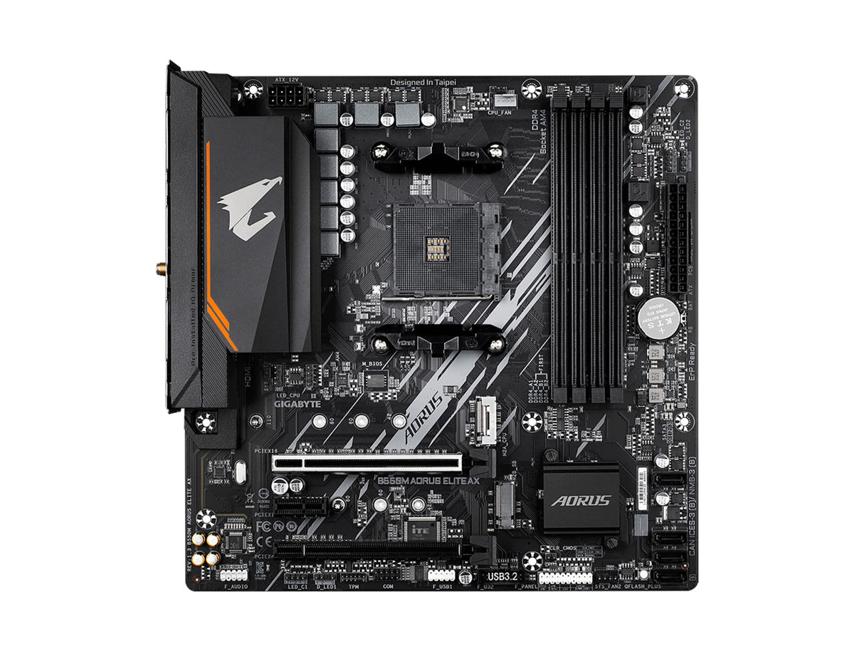 GIGABYTE B550M AORUS Elite AX Placa Base - Procesadores AMD Ryzen 5000, VRM de 5+3 Fases, hasta 4733 MHz DDR4, 1xPCIe 4.0 + 1xPCIe 3.0 M.2, Wi-Fi 6E, LAN 1GbE, USB 3.2 Gen 1