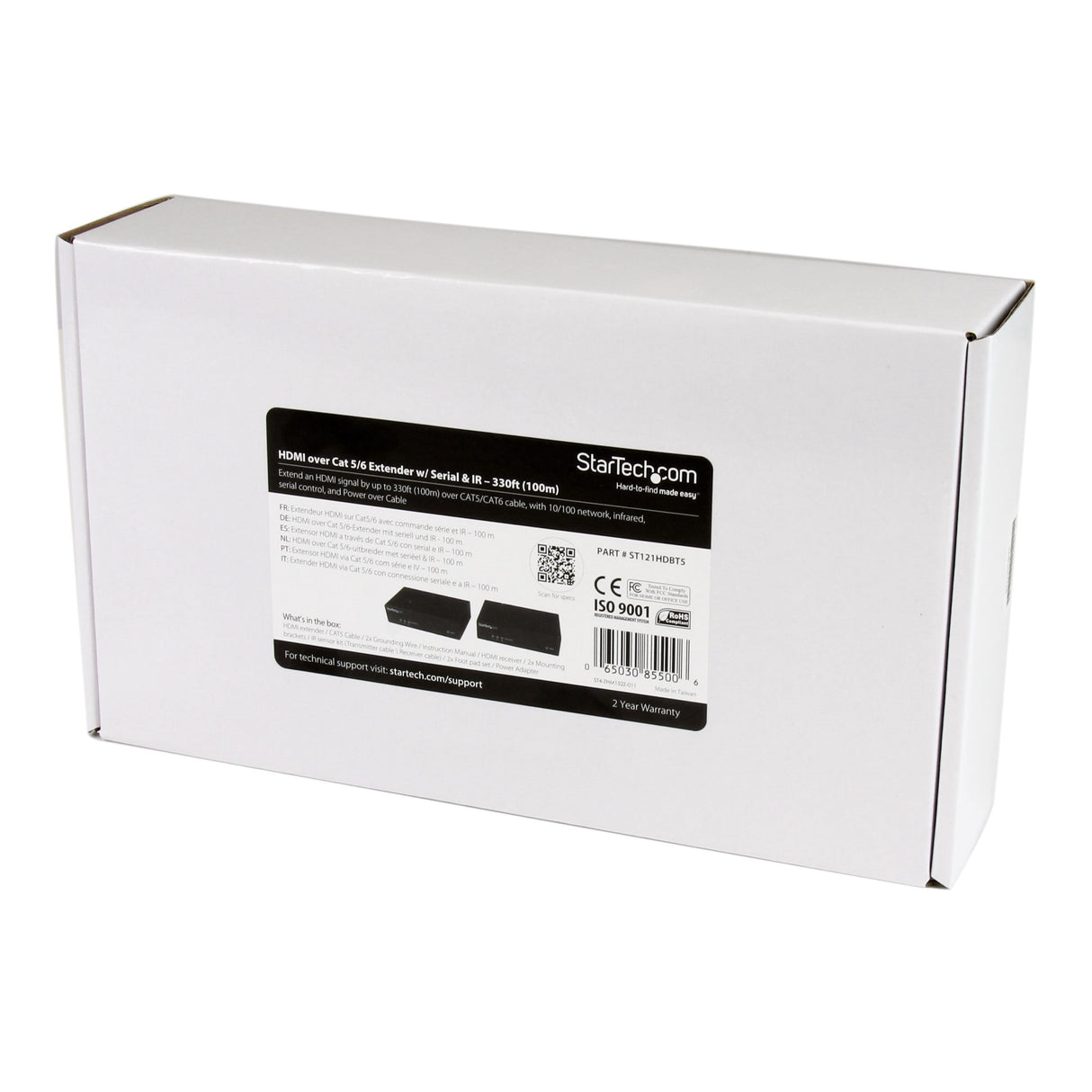 StarTech ST121HDBT5 - Extensor HDMI por Cable UTP, RJ45, Cat5e/Cat6 con alimentación por Cable Ethernet PoC RS232 IR y 10/100, 100 m