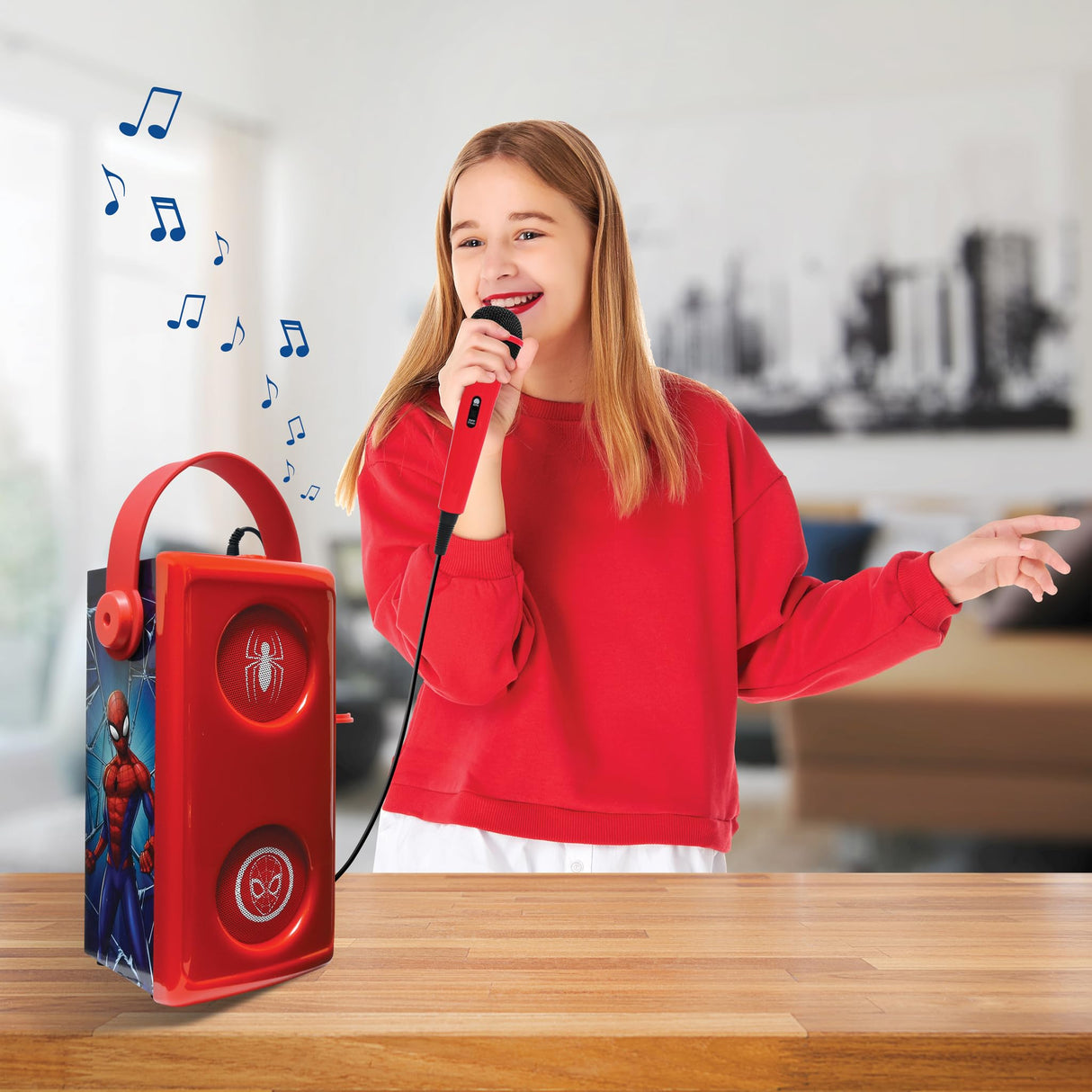 LEXIBOOK, Marvel Spider-Man, Altavoz Bluetooth® inalámbrico Luminoso con micrófono, Efectos de luz Multicolores, Ranura para Tarjeta SD/TF, Batería Recargable, Rojo, BTP185SPZ