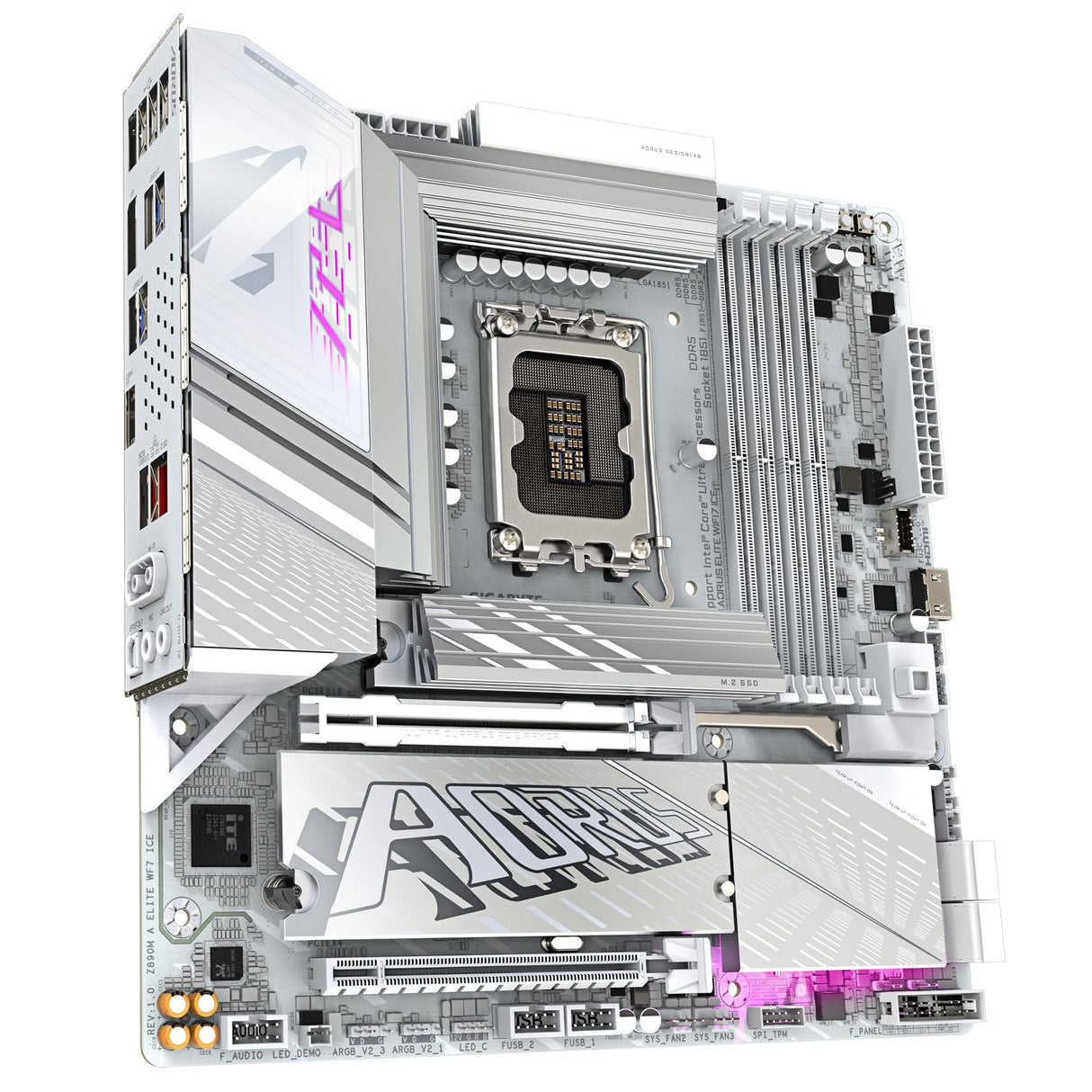 GIGABYTE Placa Base Z890M AORUS Elite WIFI7 Ice - Compatible con procesadores Intel Core Ultra (Serie 2), 12+1+2 Fases VRM, hasta 8800MHz DDR5 (OC), 1xPCIe 5.0 + 2xPCIe 4.0, Wi-Fi 7, Thunderbolt 4