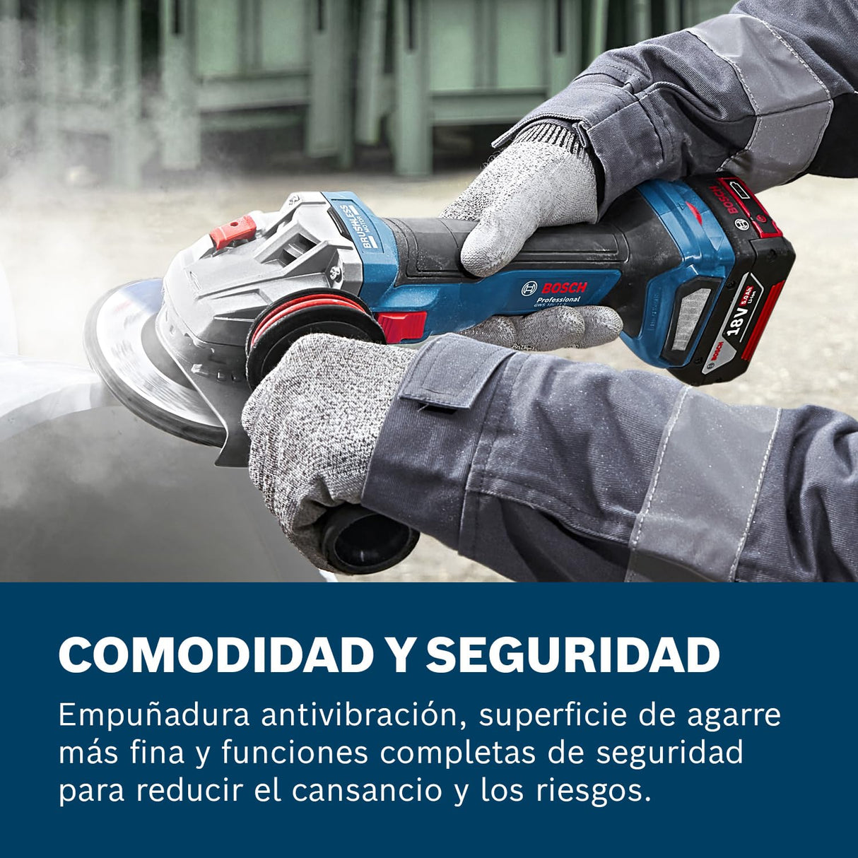Bosch Professional 18V System amoladora angular a batería GWS 18V-11 S (diámetro del disco de 125 mm, incl. 2 baterías GBA 5.0Ah, cargador GAL 1880, L-BOXX)