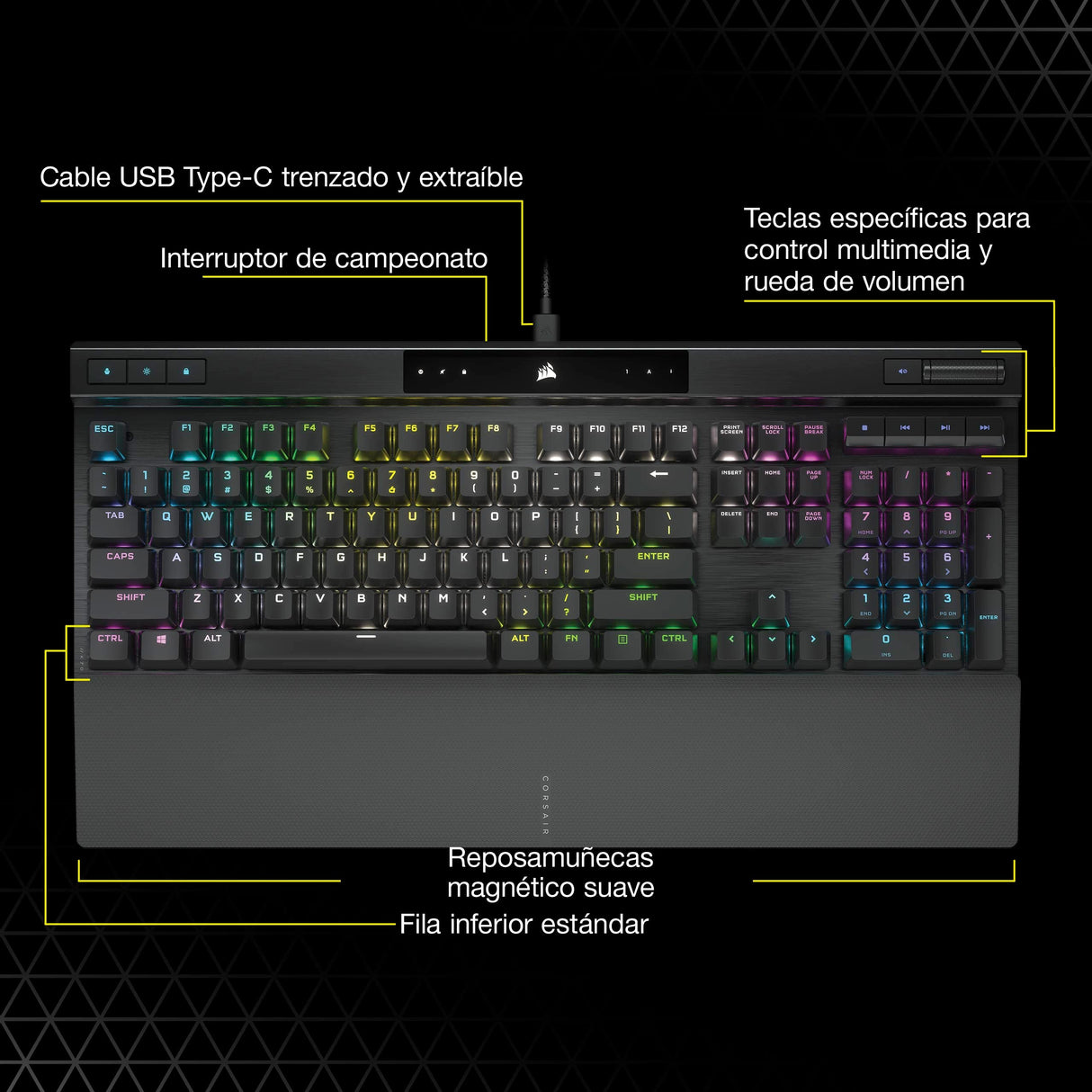 Corsair K70 PRO Teclado para Juegos con Cable Óptico-Mecánico RGB - Interruptores Lineales OPX - Teclados PBT Double-Shot - Compatible con iCUE - QWERTY ES - PC, Xbox - Negro