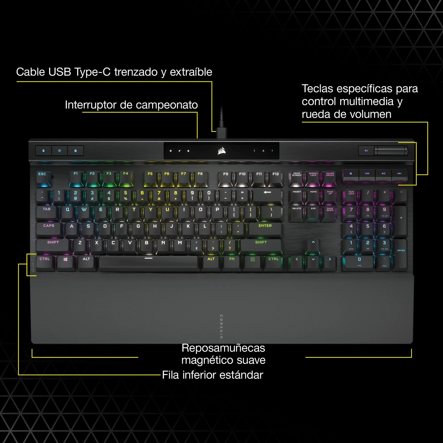 Corsair K70 PRO Teclado para Juegos con Cable Óptico-Mecánico RGB - Interruptores Lineales OPX - Teclados PBT Double-Shot - Compatible con iCUE - QWERTY ES - PC, Xbox - Negro