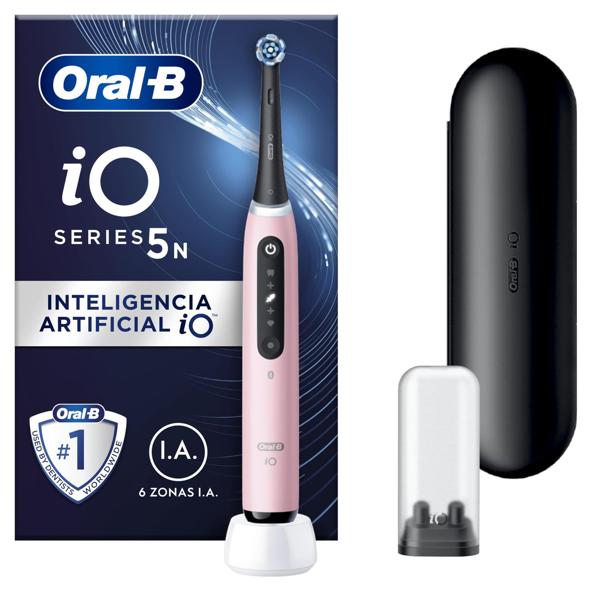 Oral-B iO 5N Cepillo de Dientes Eléctrico con Mango Recargable, 1 Cabezal y Estuche De Viaje, Diseñado por Braun - Rosa