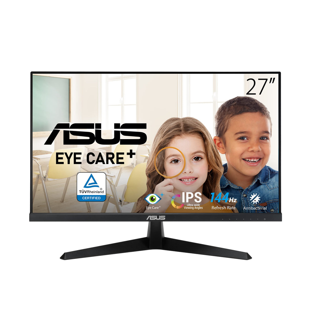 ASUS Monitor de juegos VY279HGE Eye Care 27" FHD (IPS, 144Hz, SmoothMotion, 1ms (MPRT), FreeSync Premium, tecnología Eye Care Plus, filtro de luz azul, sin parpadeo, tratamiento antibacteriano)