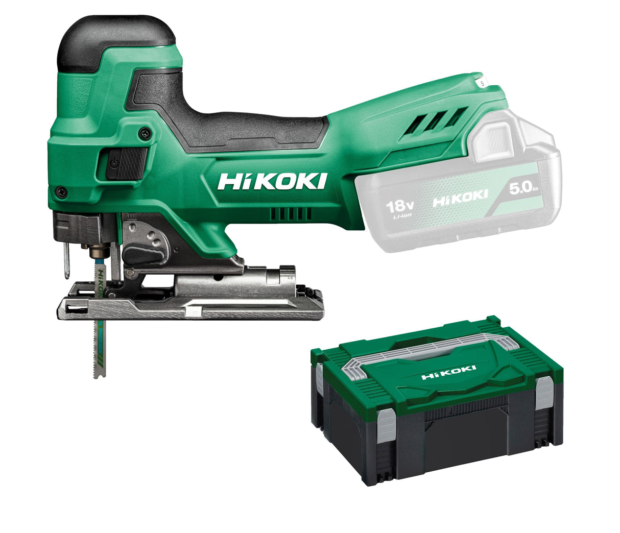 HIKOKI Akku Stichsäge CJ18DB (18V, Sägehub: 26mm, Leerlaufhubzahl: 550-2500 min-1, Gehrungsschnitte R/L: 45 °, Kleinster Schnittradius: 25mm) Zubehör alles im HSC Koffer, ohne Akku u. Ladegerät.