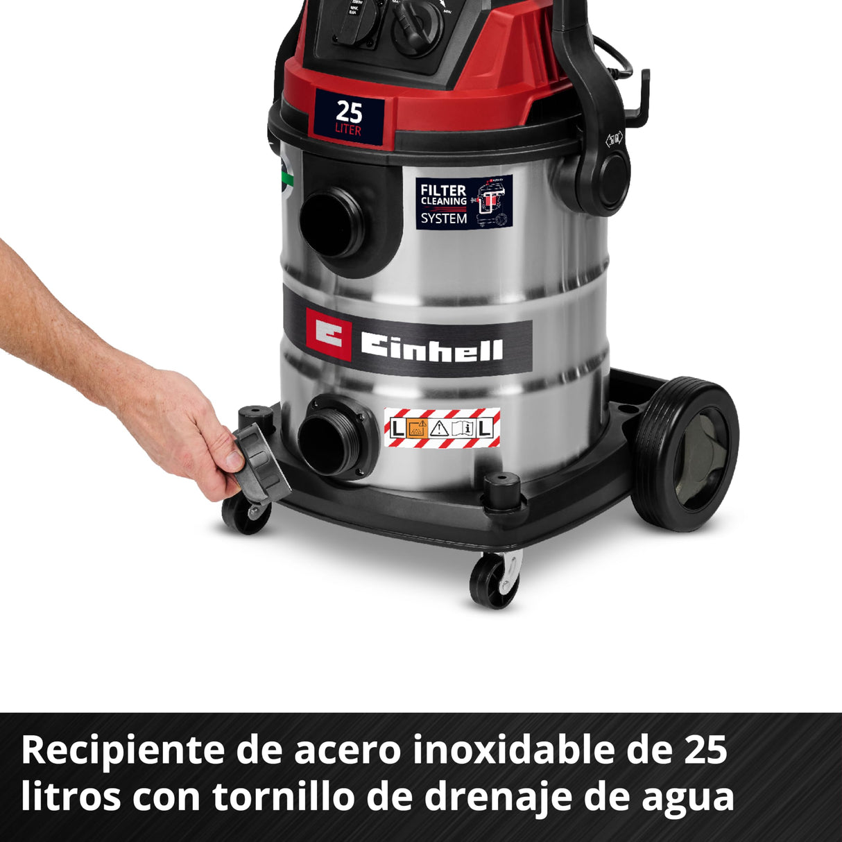 Einhell Aspirador en seco y húmedo TE-VC 2580 SACL (1100 W, Potencia de aspiración 200 mbar, depósito 25 l, Clase de protección al Polvo L, Filtro HEPA, Limpieza de filtros, Toma aut., Accesorios)