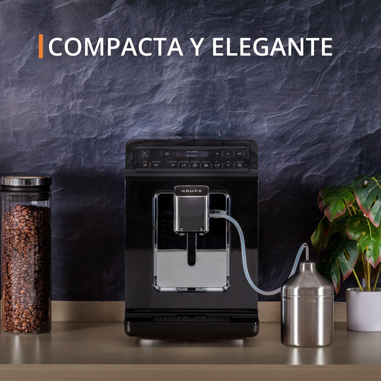 Krups Cafetera totalmente automática Evidence Evidence | Pantalla OLED con tecnología Barista Quattro Force | 12 cafés | 3 variaciones de té | capuchino con un toque | función para 2 tazas | negra