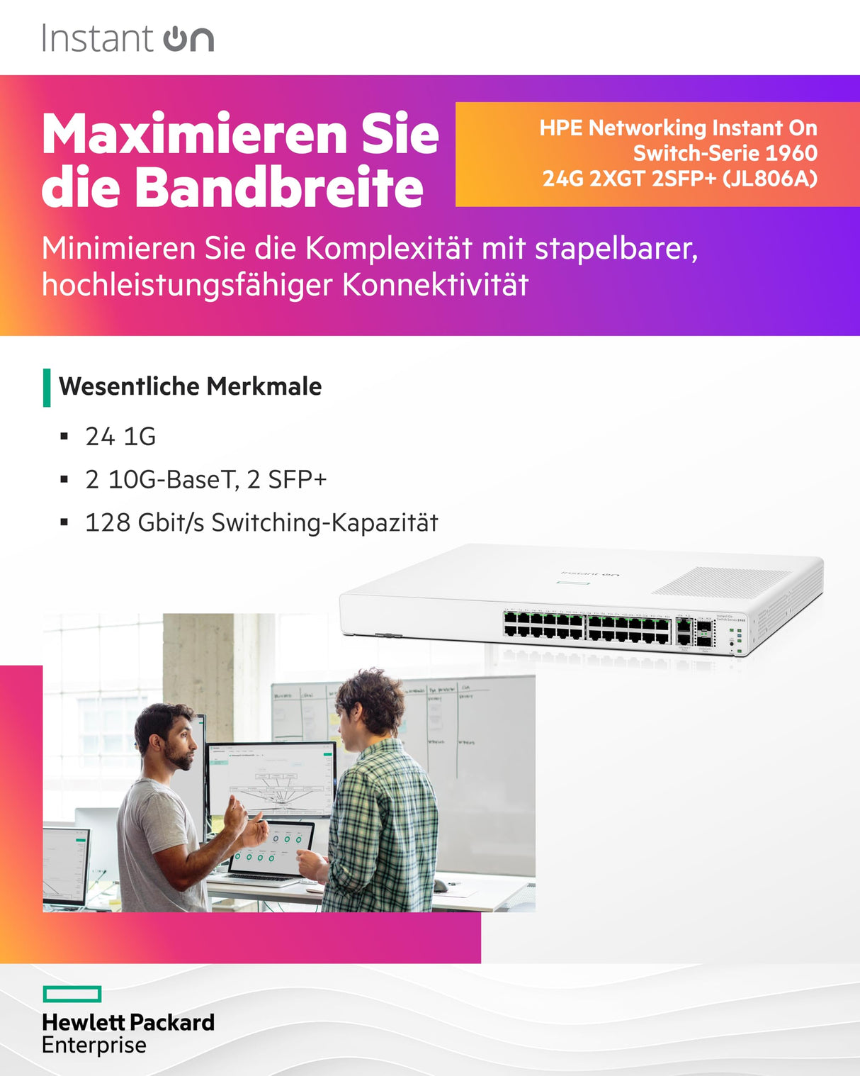 Aruba Instant On 1960 24G 2XGT 2SFP+ Géré L2+ Gigabit Ethernet (10/100/1000) 1U Blanc