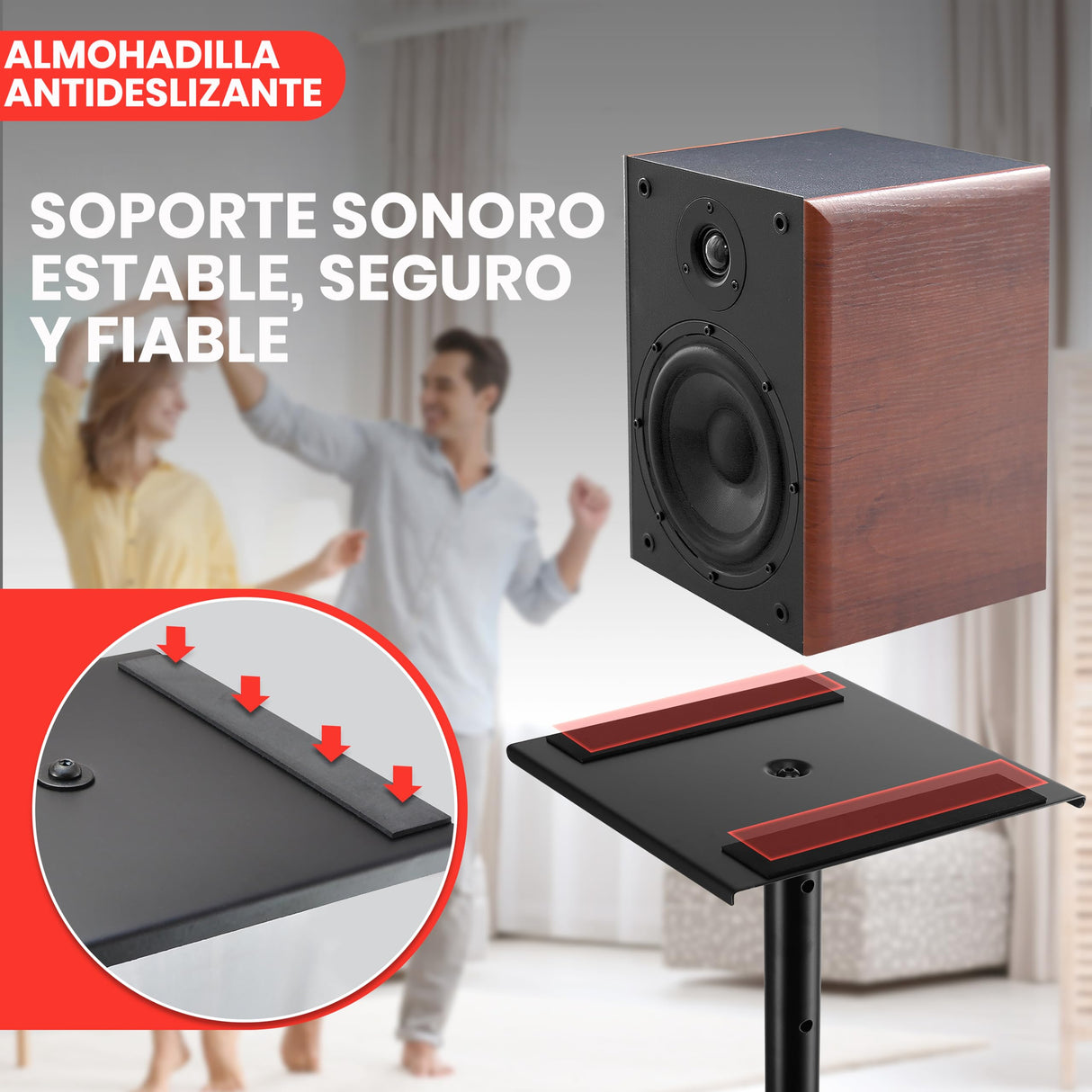 Pyle Soporte Altavoz Suelo, Base Triangular, pies para monitores de Estudio, Altura Ajustable de 26” a 52”. Color Negro. 1 par