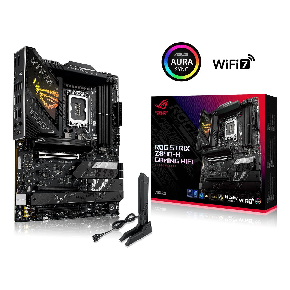 ASUS ROG Strix Z890-H Gaming WiFi - Placa Base ATX, IA optimizada, 16+2+1+2 etapas de Potencia, DDR5, PCIe 5.0, Cuatro Ranuras M.2, WiFi 7, overclocking con IA, Redes con IA II, iluminación Aura Sync