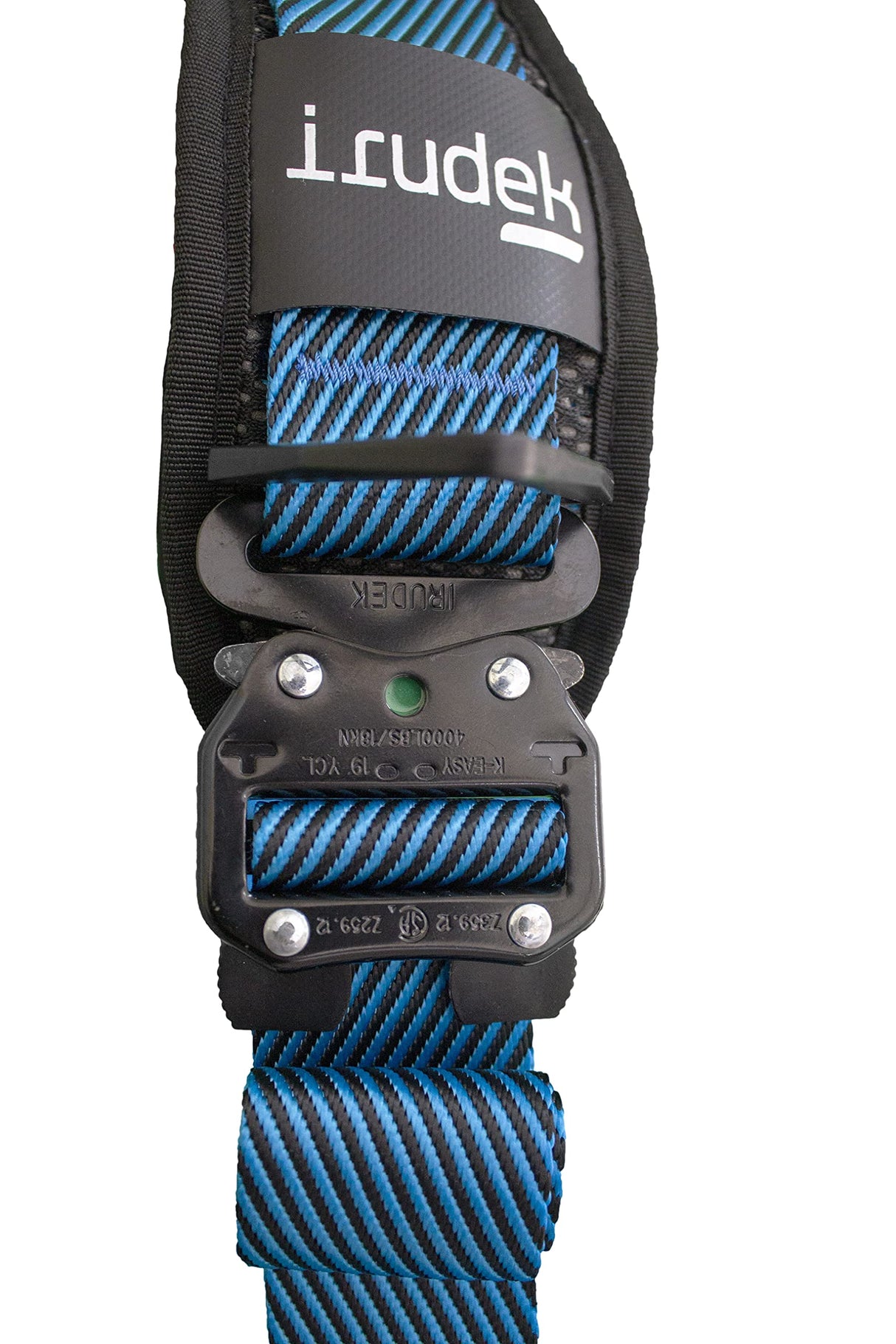 Irudek WIND BLUE 3 L-XXL – Arnés anticaídas con anclaje ventral de aluminio, cinturón IRUPAD Holetech, hebillas automáticas K-EASY, sistema ANTISLIP, portaganchos y chip NFC Ready