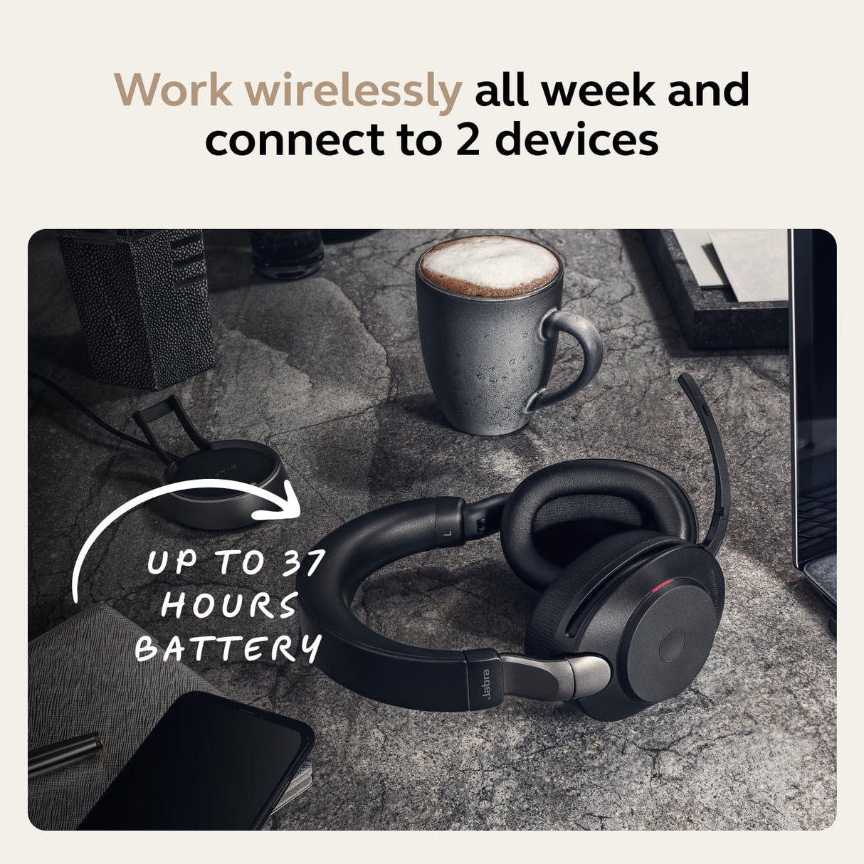 Jabra Evolve2 85 Auriculares Inalámbricos Estéreo con Cancelación de Ruido - Certificados para plataformas UC - Batería de Larga Duración - Adaptador Bluetooth USB-A - Negro