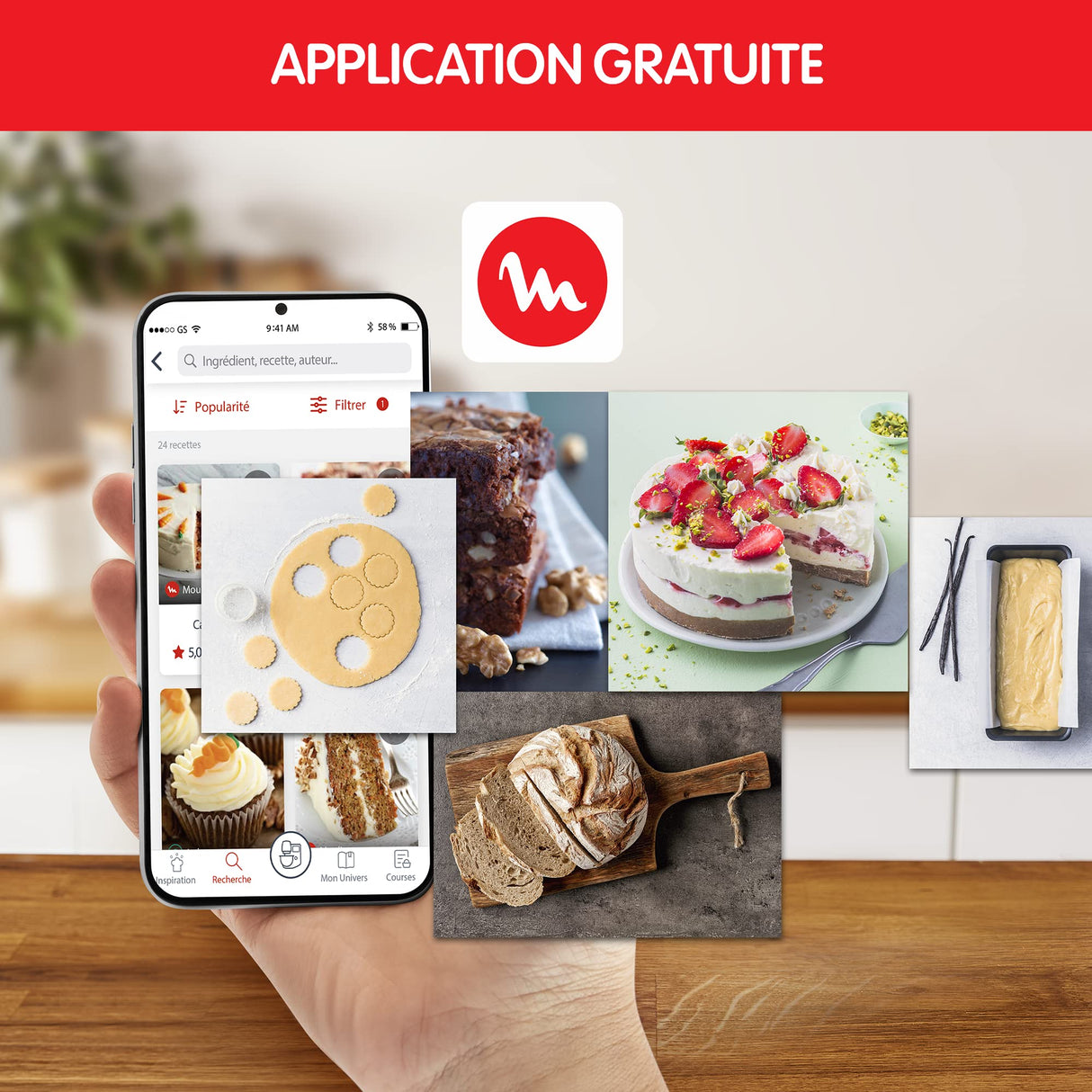 Moulinex Robot pastelero, Cuenco de acero inoxidable 5.5 L, 8 programas recetas básicas, Tecnología patentada, Silencioso, Robusto, Aplicación gratuita con coaching, Coach QA900810