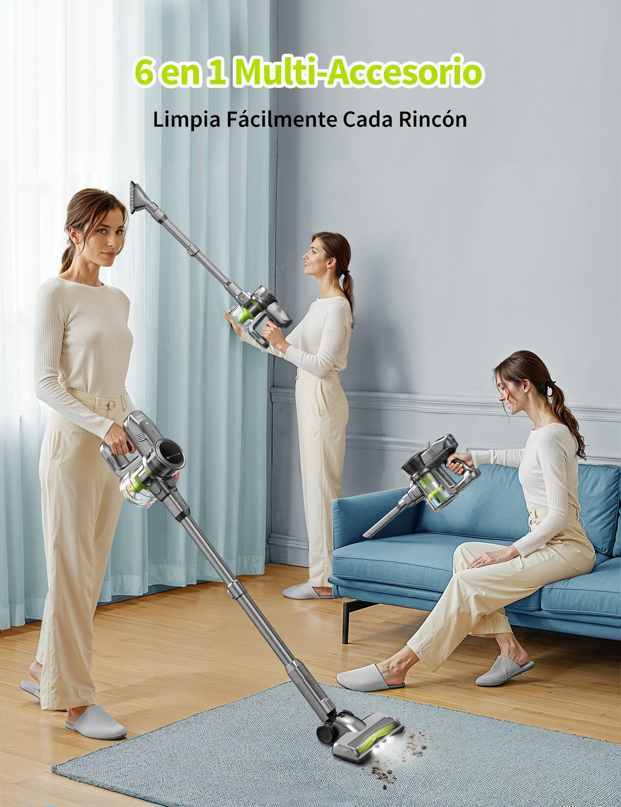 kalado Aspiradora Sin Cable, 26KPa Aspirador Escoba Inalámbrica con Pantalla LED, Batería Extraíble, 40 Minutos de Duración, Aspiradoras para Mascotas con Cepillo LED