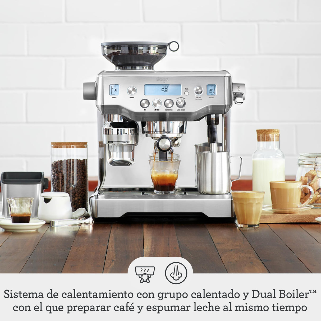 Sage Oracle - Cafetera Profesional con Espumador de Leche Automático, Acero Inoxidable