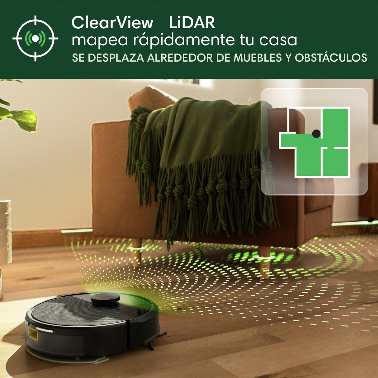 iRobot Roomba 105 Combo, Aspirador y friegasuelos, Clearview LiDAR Mapeo Inteligente, 7000Pa,120 mins,4 Fases, SmartScrub, Evita obstáculos, Zonas exclusión, Recarga y reanuda,App, 3 Modos Limpieza_N