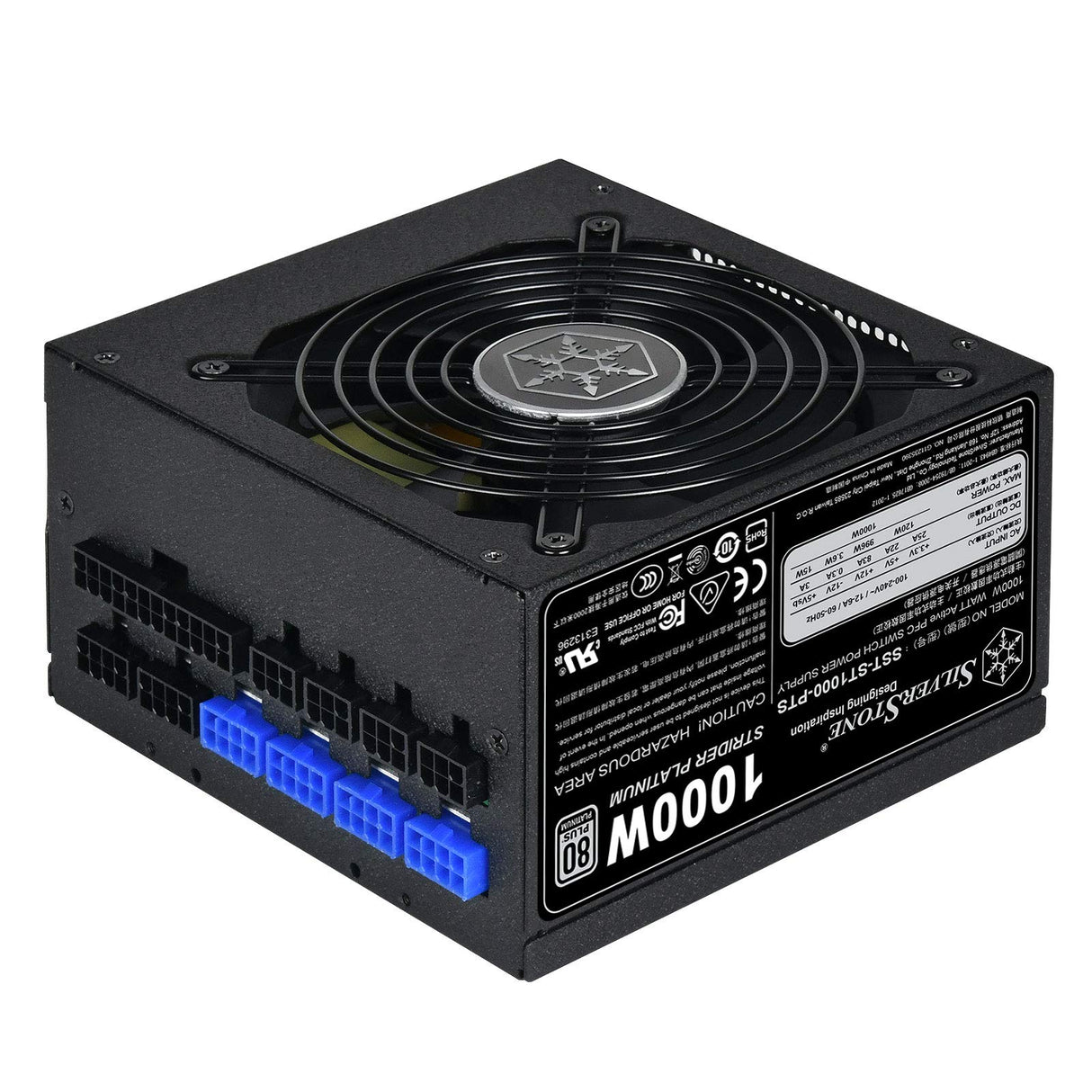 SilverStone SST-ST1000-PTS - Strider Platinum Series, 1000W 80 Plus Platinum, fuente de alimentación ATX PC, ventilador de 120 mm HYB, 140 mm de profundidad, 100% modular