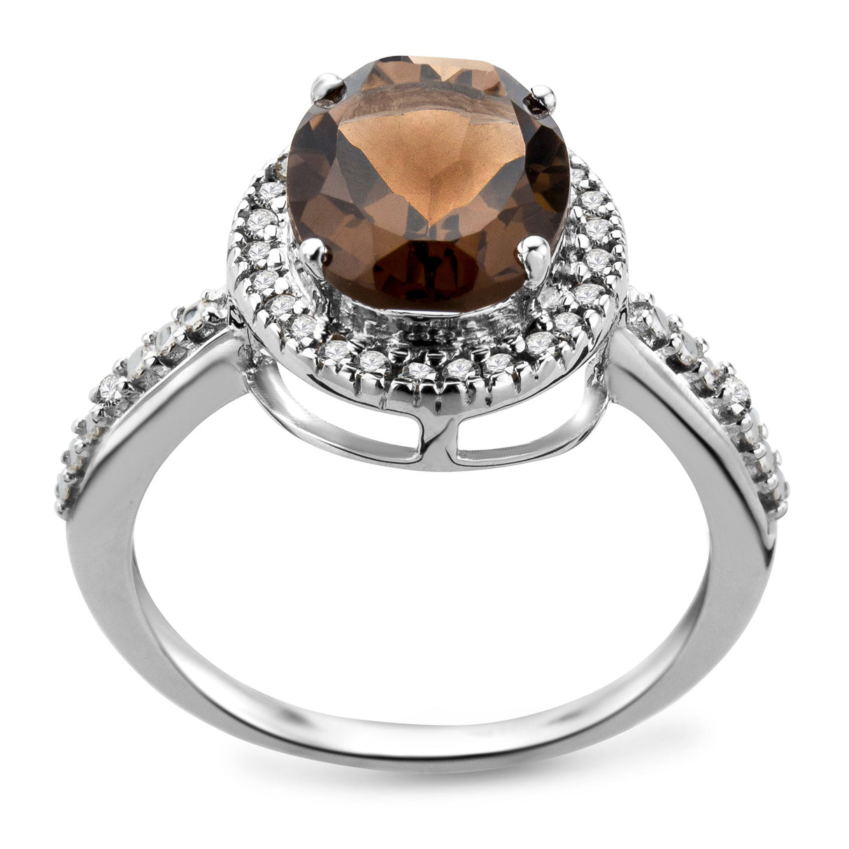 United One JM038R6WR - Anillo de oro blanco de 9 quilates con topacio marrón (.15), talla 18 (18,47 mm)