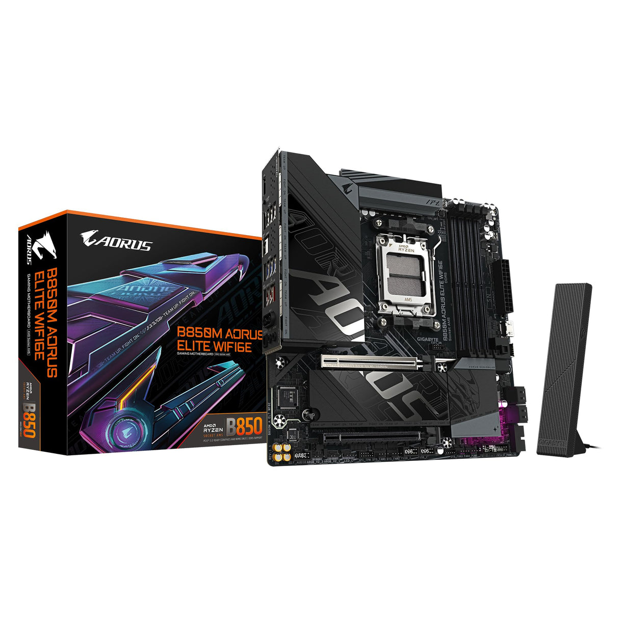 GIGABYTE B850M AORUS Elite WIFI6E Placa Base - Procesadores AMD Ryzen Serie 9000, VRM Digital de 12+2+2 Fases, hasta 8200 MHz DDR5 (O.C.), 1x M.2 PCIe 5.0 + 1x M.2 PCIe 4.0, Wi-Fi 6E, LAN 2.5 GbE