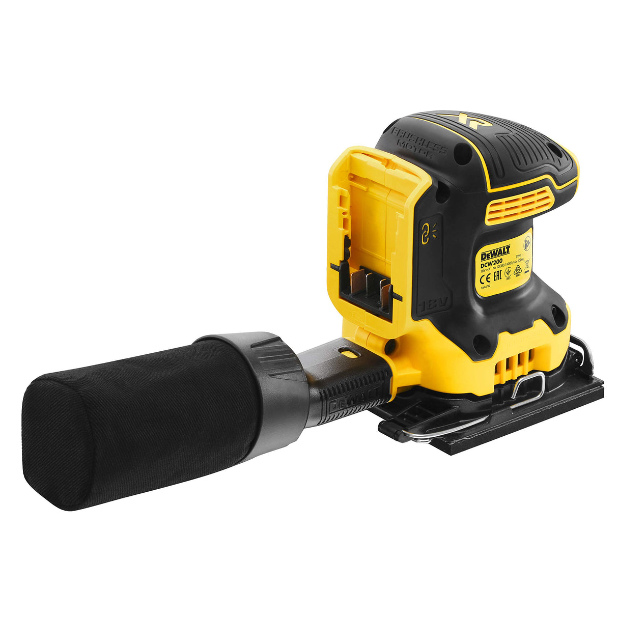DEWALT DCW200NT-XJ - Lijadora Orbital XR 18V, 7 Velocidades, Sin cable, Motor sin escobillas, Bolsa para el polvo, Maletín TSTAK II, Sin Cargador/batería