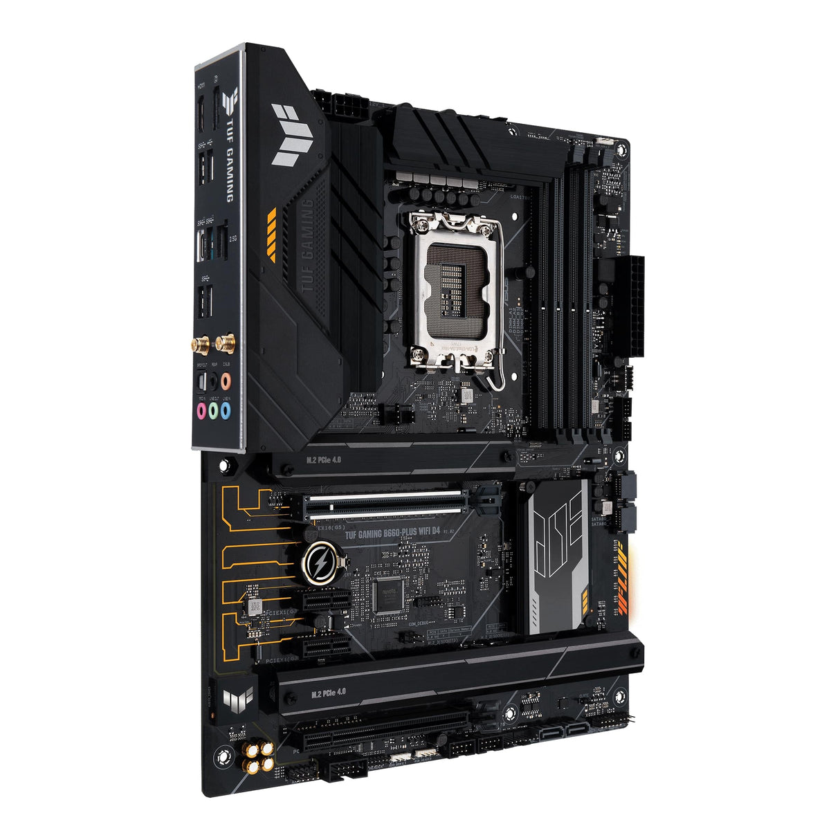 ASUS TUF GAMING B660-PLUS WIFI D4 - Placa base ATX Intel LGA 1700 (VRM de 10+1 fases, PCIe 5.0, tres M.2 PCIe 4.0, Intel 2.5Gb Ethernet, DisplayPort, HDMI, USB 3.2 tipo C frontal, Aura Sync)