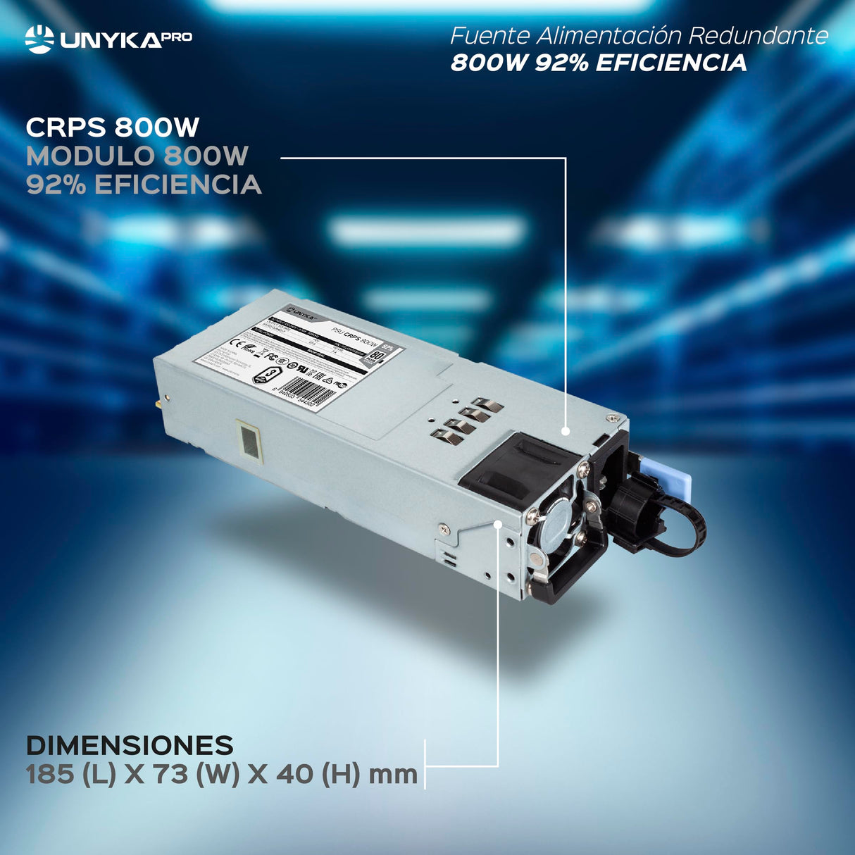 UNYKAch Fuente de Alimentación Redundante PSU CRPS 800W 92% Eficiencia 80 Plus Platinum con Ventilador 40 mm