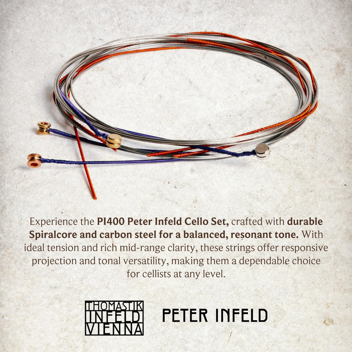 Thomastik Peter Infeld PI400 - Juego de cuerdas para violonchelo 4/4 (tamaño mediano)