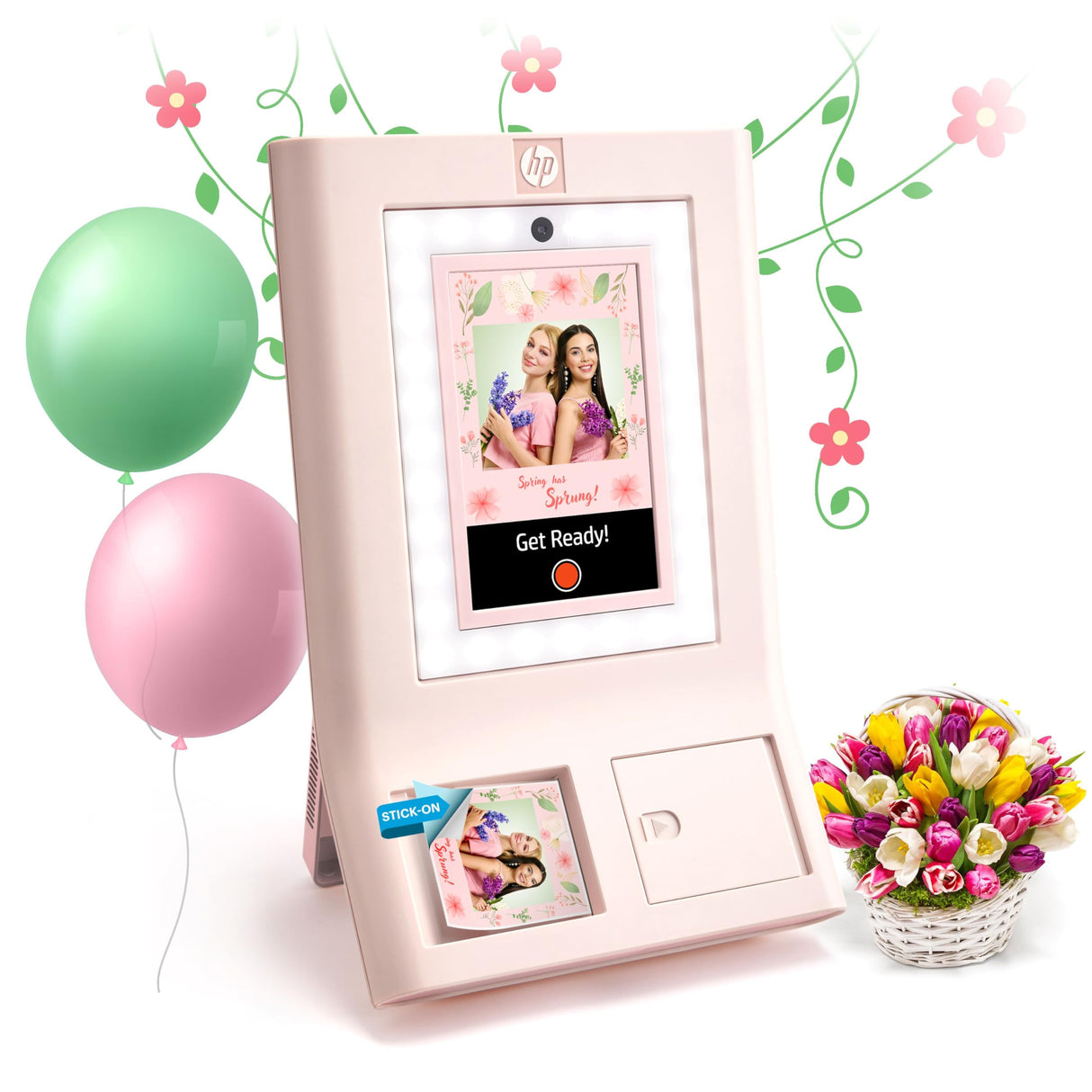 HP Sprocket Photobooth Impresora de Fotos 3x4” (Rosa) – 250+ Marcos, impresión en Papel Zink, Wi-Fi, luz LED, Pantalla táctil & App móvil.