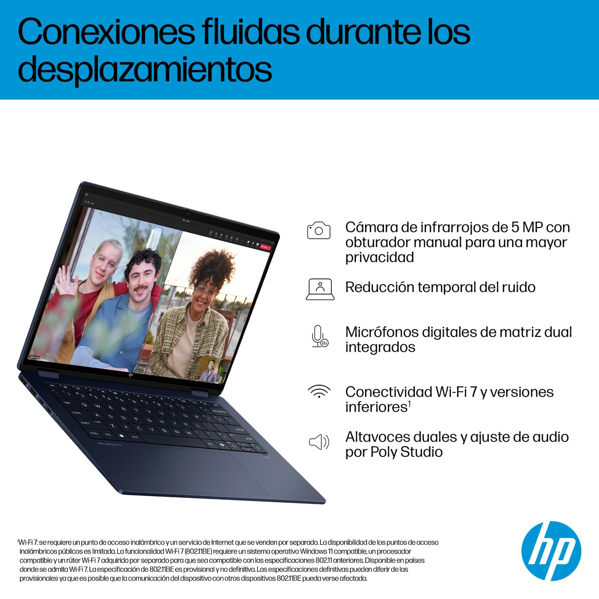 HP Omnibook X Flip - Ordenador portátil Convertible de 14" OLED 3K táctil (Intel Ultra 7-258V EVO, 32GB RAM, 1TB SSD, Intel ARC Graphics, Windows 11, WiFi 7) Silver- Teclado QWERTY Español