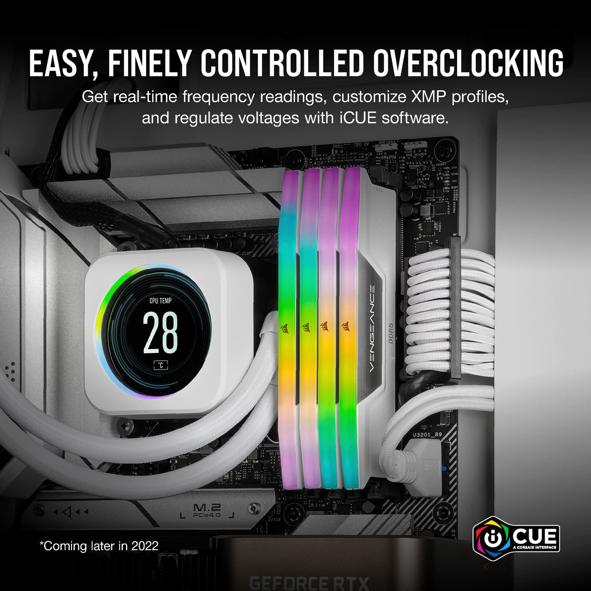Corsair Vengeance RGB DDR5 32GB (2x16GB) 6000Mhz C40 Memoria per Desktop (Regulación Voltaje a Bordo, perfiles XMP 3.0 Personalizados, Factor Forma Compacto, Optimizadas para Intel) Blanco