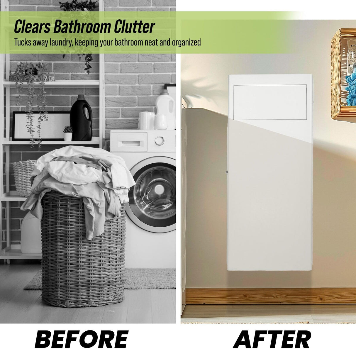 AdirHome Cesta de lavandería integrada, cesta de ropa con tapa, cesta de lavandería de pared, gran solución de ahorro de espacio para baños remodelados, cocina, color blanco