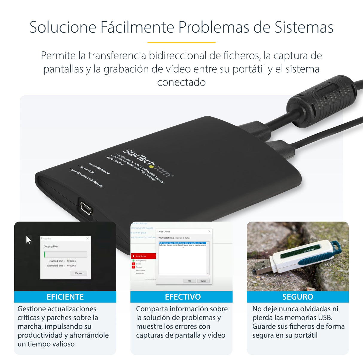 StarTech.com Adaptador USB de Crash Cart - Vídeo y Transferencia de archivos - Adaptador de Crash Cart para Ordenador Portátil - Adaptador KVM de Crash Cart para Sala de Servidores (NOTECONS02)