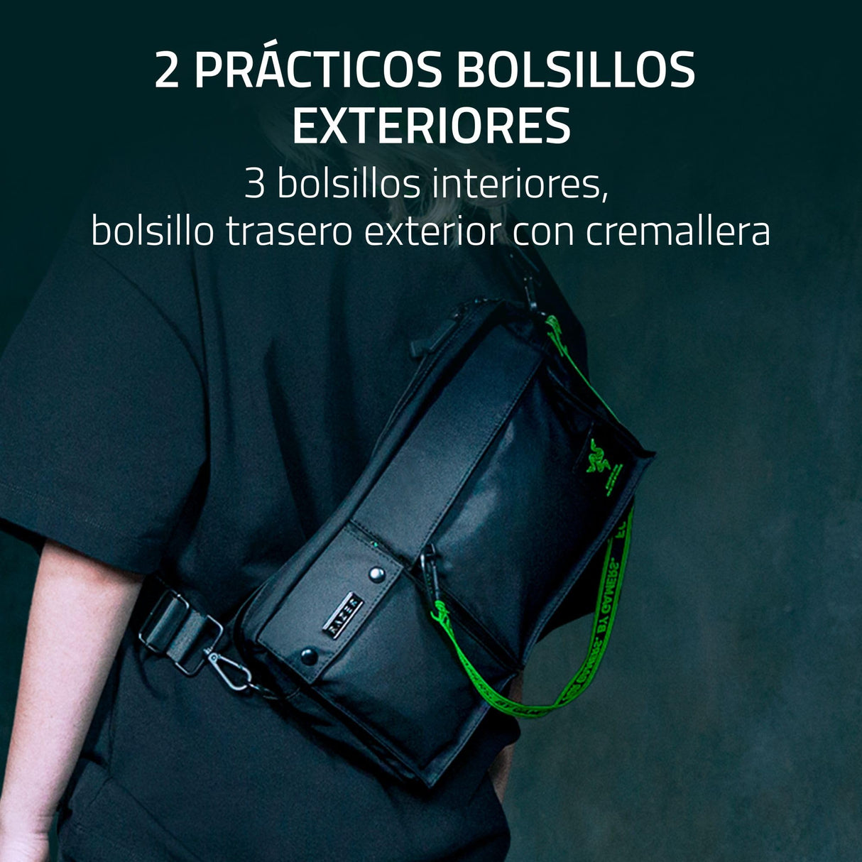 Razer Xanthus Crossbody Bolsa - Se adapta a Kishi, Steam Deck, Nintendo Switch - Nylon repelente al agua - Minibolsillo desmontable para auriculares - 3 bolsillos externos y 3 internos
