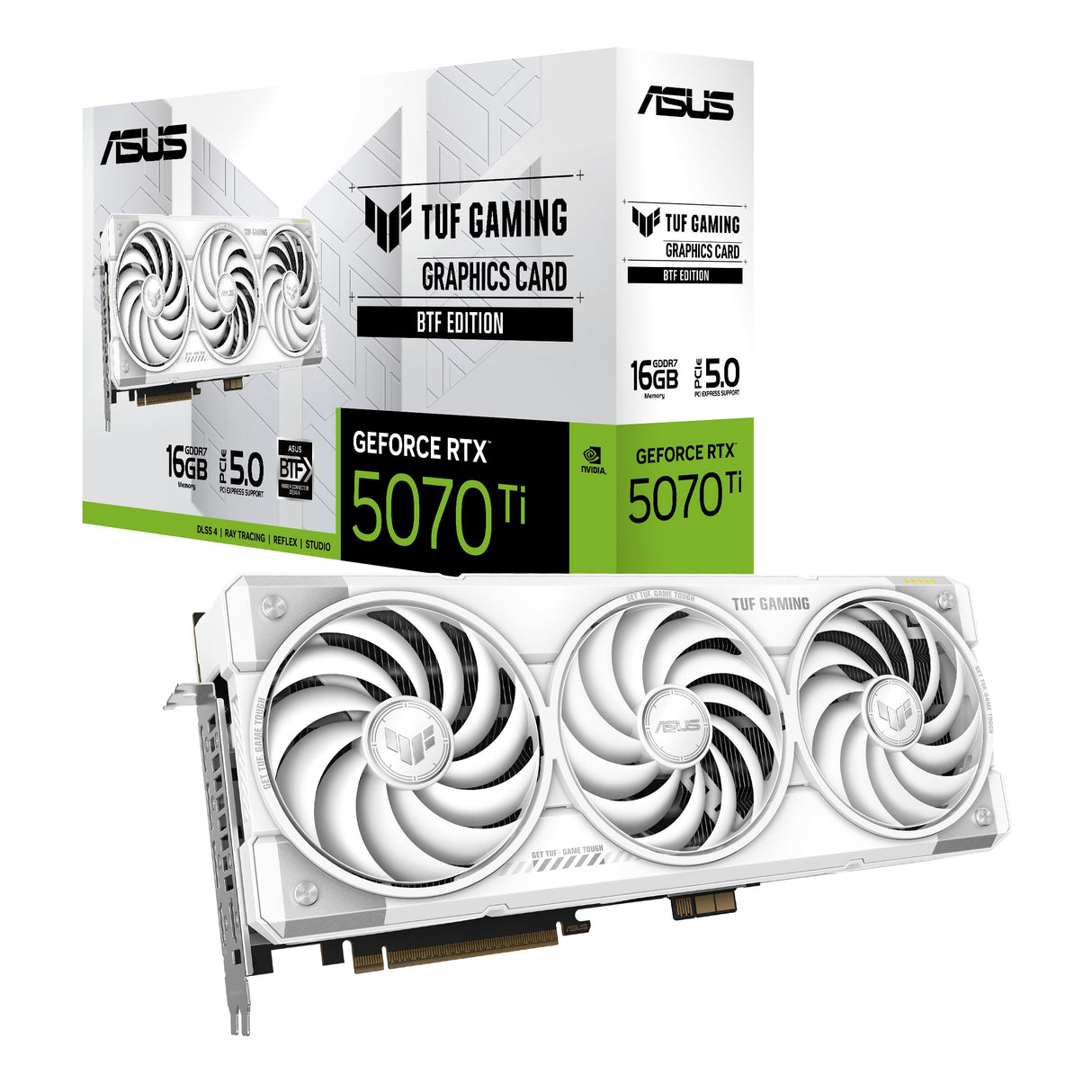 ASUS TUF Gaming GeForce RTX 5070 Ti - Tarjeta gráfica (16 GB, GDDR7 BTF, NVIDIA DLSS 4, Ranura 3,125, PCIe 5.0, 3 Puertos DisplayPort 2.1b, 2 HDMI 2.1b, GC-HPWR, Blanco, TUF-RTX5070TI-16G-BTF-WHITE)
