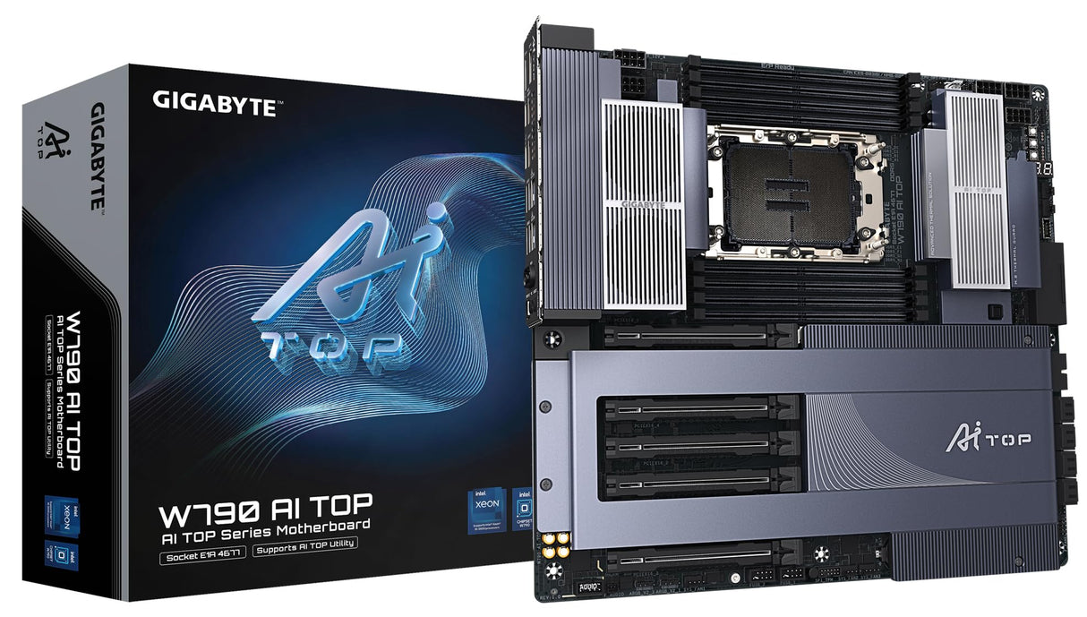 GIGABYTE W790 AI Top Placa Base - CPUs Intel Xeon, VRM de 16+2+2 Fases, hasta 5600 MHz DDR5 (OC), 4xPCIe 5.0 + 2xPCIe 4.0 M.2, Wi-Fi 7, LAN 10 GbE, Thunderbolt 4