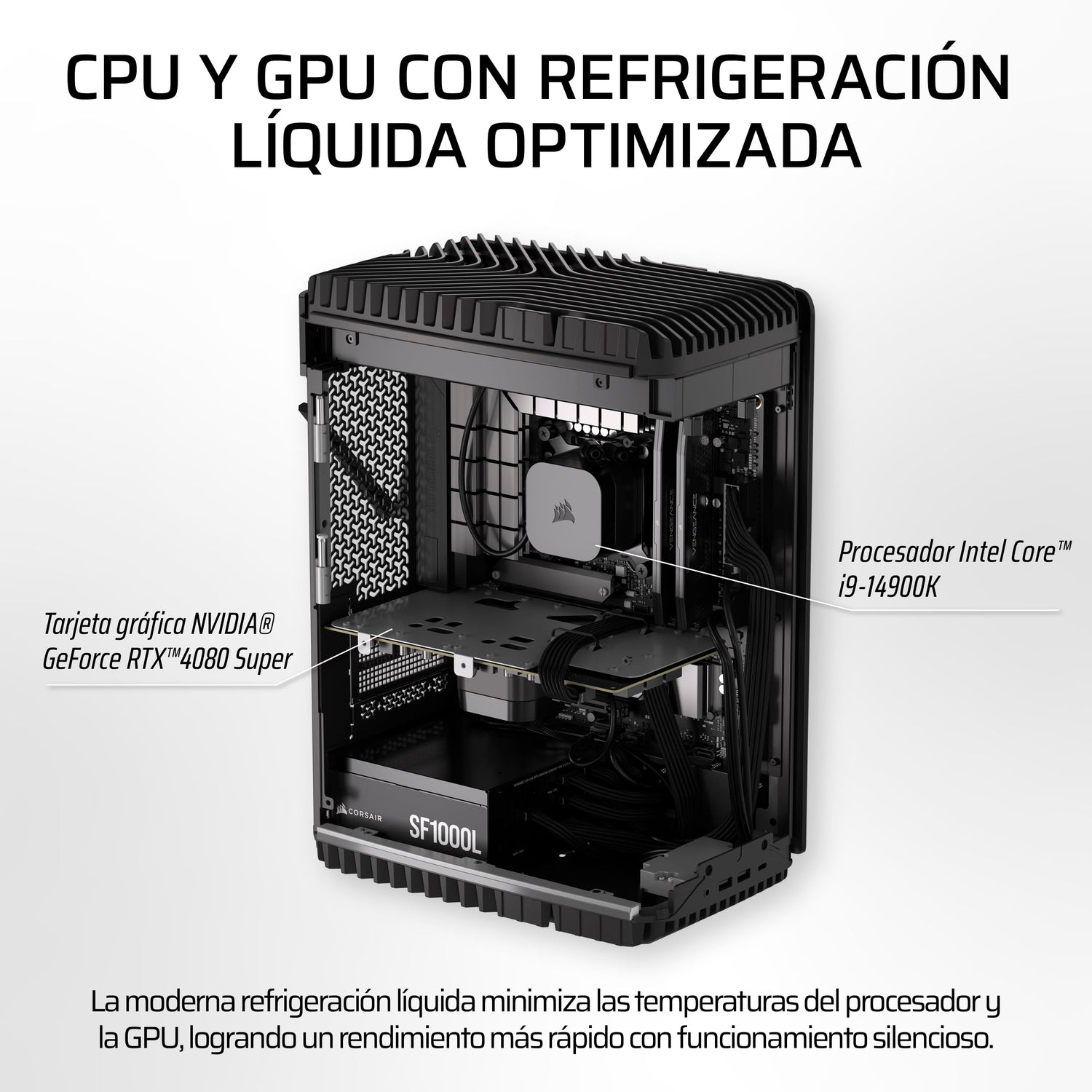 Corsair One i500 PC para Juegos – CPU Intel® Core™ i9 14900K con Refrigeración Líquida – GPU NVIDIA® RTX™ 4080 Super con Refrigeración Líquida – 32GB Memoria DDR5 – 2TB SSD M.2 – Madera Oscura