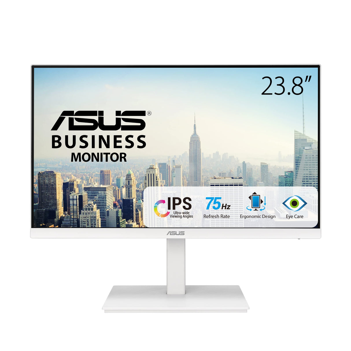 Asus VA24EQSB-W - Monitor Profesional de 23.8 Pulgadas, Full HD, IPS, Sin Marco, 75 Hz, Sincronización Adaptativa, Luz Azul Baja, Sin Parpadeos, Diseño Ergonómico, Montaje en Pared
