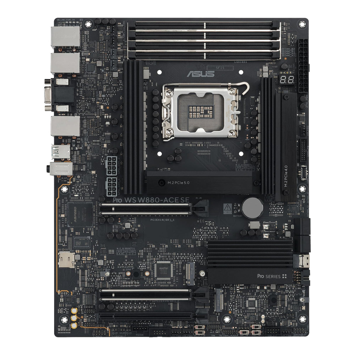 ASUS Pro WS W880-ACE SE - Placa Base para estación de Trabajo (Intel LGA1851 (ATX, PCIe 5.0, DDR5, Ethernet Dual de 2,5 GB, 4 M.2, BIOS Flashback, refrigeración AI)