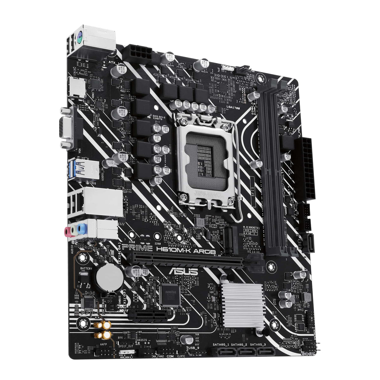 ASUS Prime H610M-K ARGB - Placa Base Micro-ATX Intel H610 LGA 1700 (DDR5, PCIe 4.0, M.2, Realtek 1 GB Ethernet, HDMITM/VGA, USB 3.2 Gen 1, SATA 6 Gbps, cabeceras direccionables Gen 2, Aura Sync)