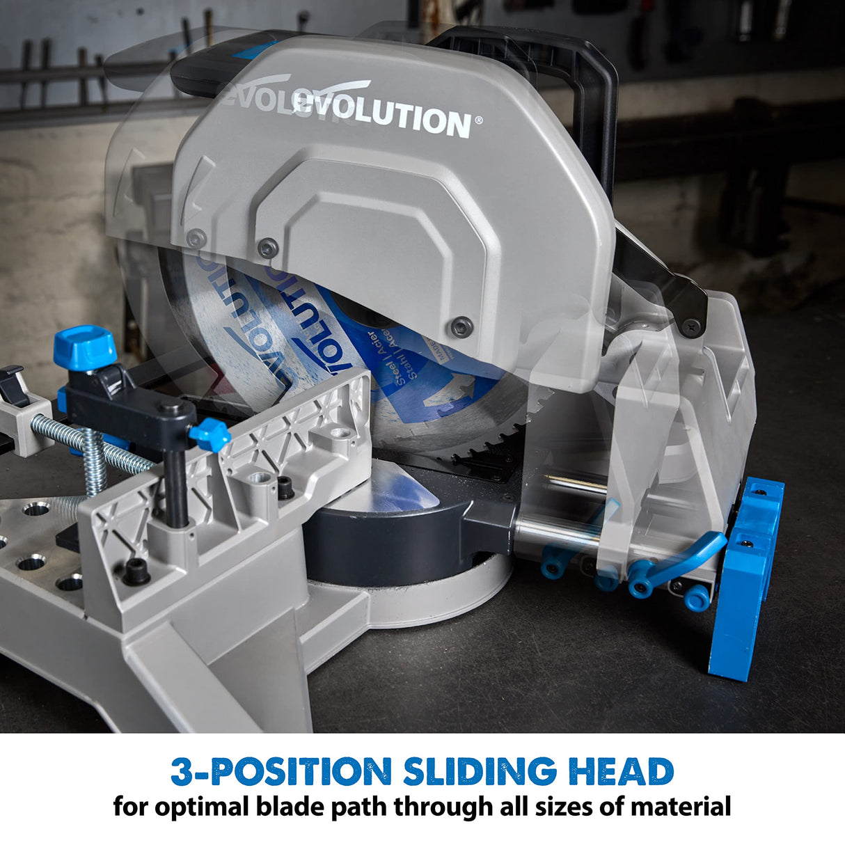 Evolution Power Tools S355MCS Sierra Tronzadora/Ingletadora | Sierra de Corte| Rango de inglete +/- 46˚ | 355 mm Sierra Ingletadora para corte de metal de 230 V en tareas pesadas