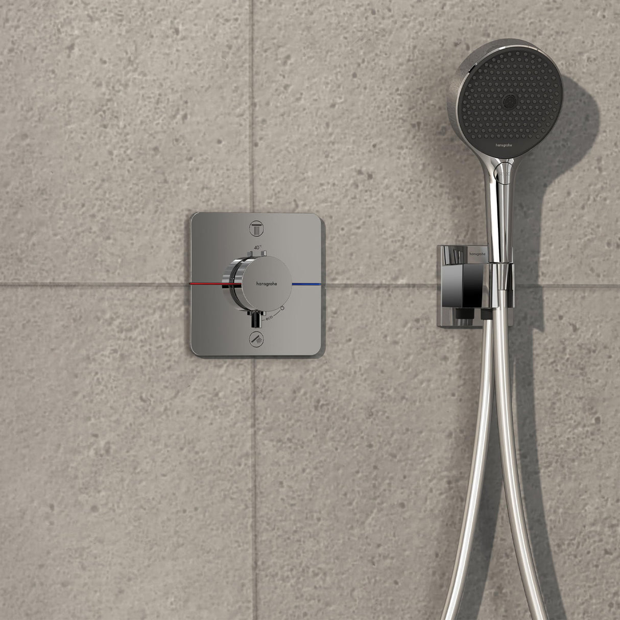 hansgrohe ShowerSelect Comfort Q, termostato empotrado , grifo con botón de seguridad (SafetyStop) a 40 °C, termostato para ducha y bañera, mezclador para 2 funciones, cromo