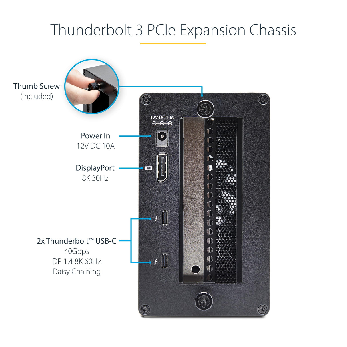 StarTech.com Caja de Expasión Thunderbolt 3 a PCI Express - Carcasa con 2 Ranuras PCIe para Portátiles - 8/4K por TB3/DP 1.4 - Adaptador TB3 a PCIe - No Compatible con GPUs (2TBT3-PCIE-ENCLOSURE)