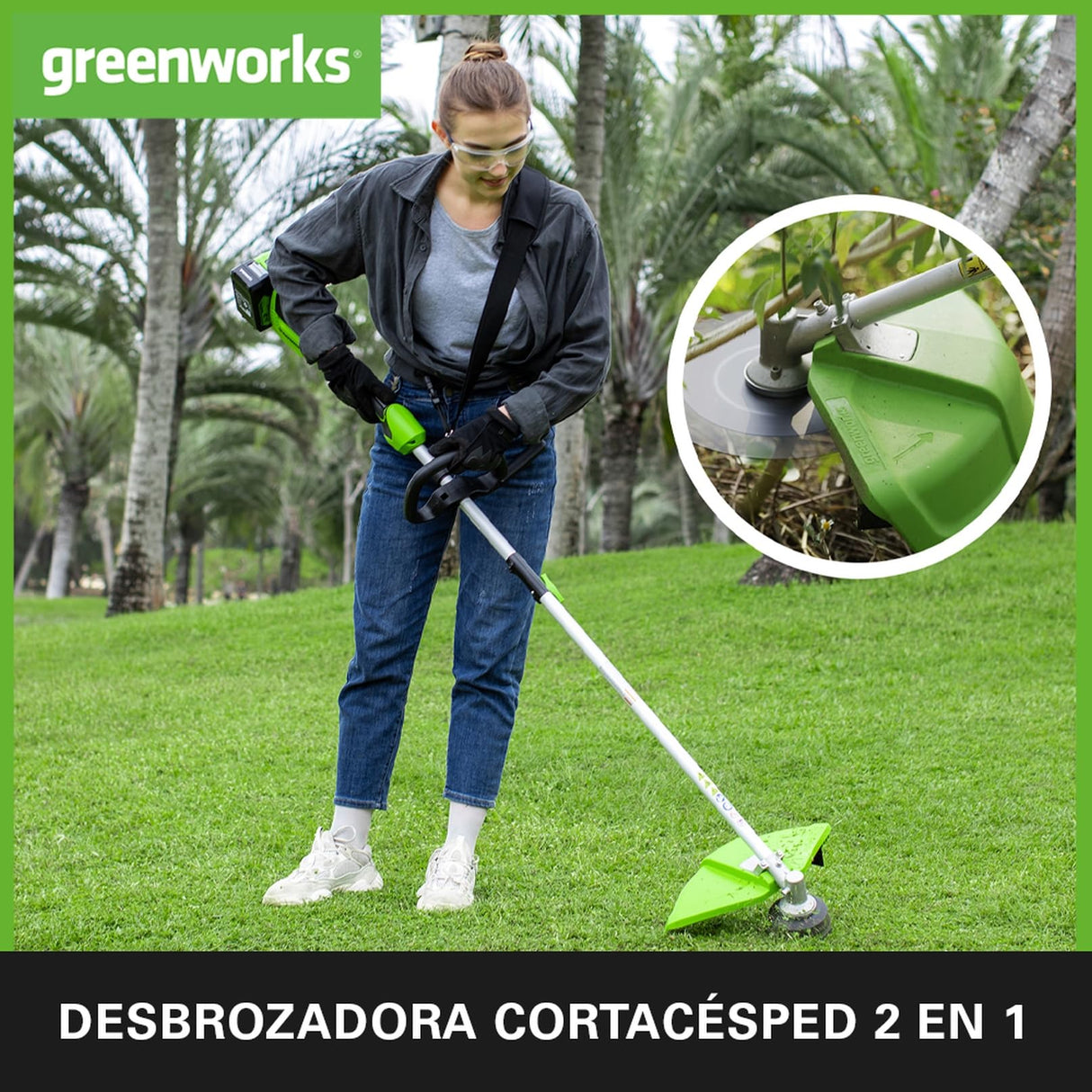 Greenworks Recortadora de hilo con batería GD24X2TX, Li-Ion 24V ancho de corte 40cm 5600 rpm diám. hilo 2mm empuñadura auxiliar ajustable varilla de 2 piezas con 2 baterías 4Ah y cargador doble